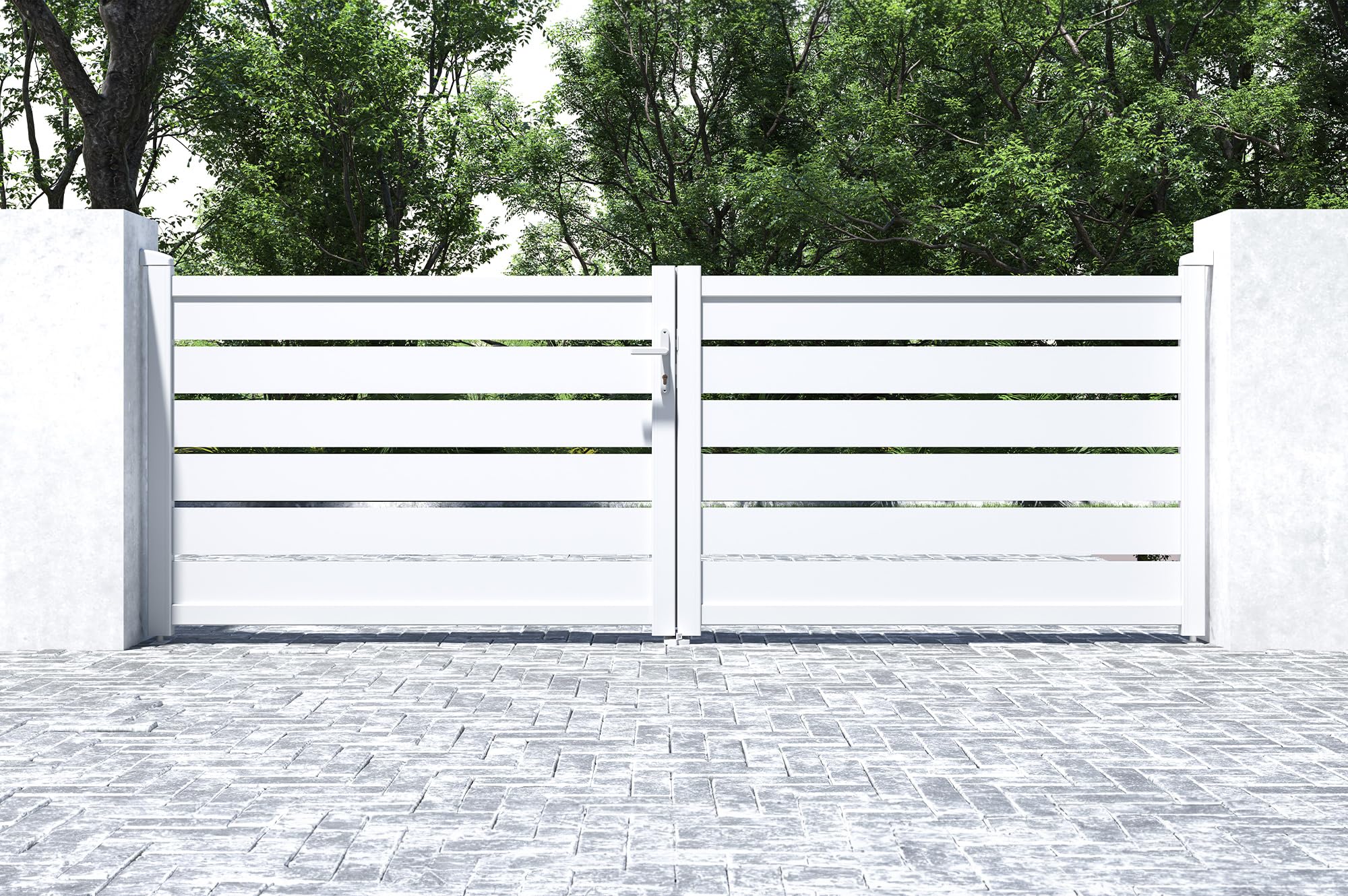Casanoov Portail battant 3,5m VOGEL H.120cm alu blanc + 2 poteaux 15x15cm H.166cm BLANC