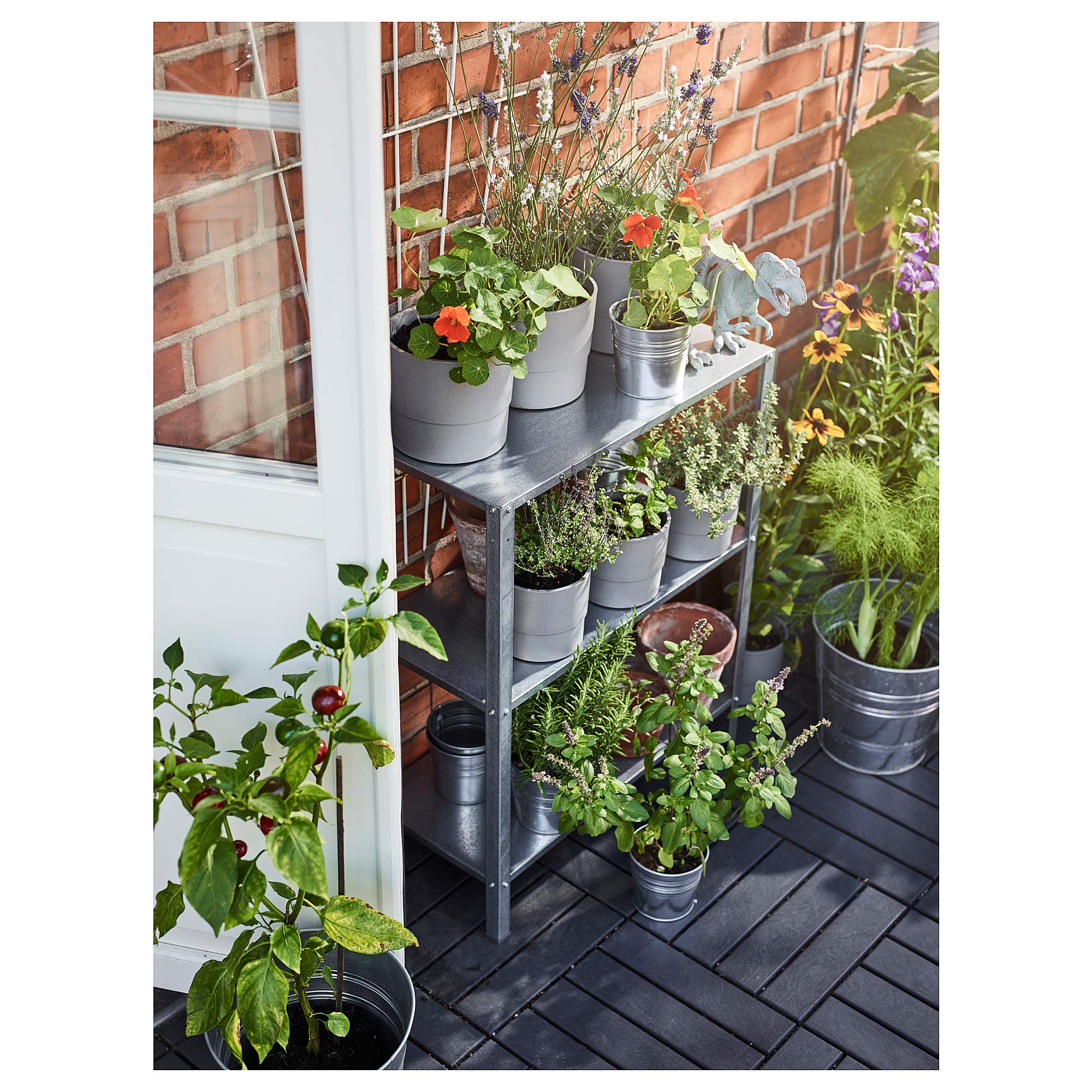 Hyllis Étagère de rangement en acier pour jardin ou extérieur 3 étages, 60 x 27 x 74 cm