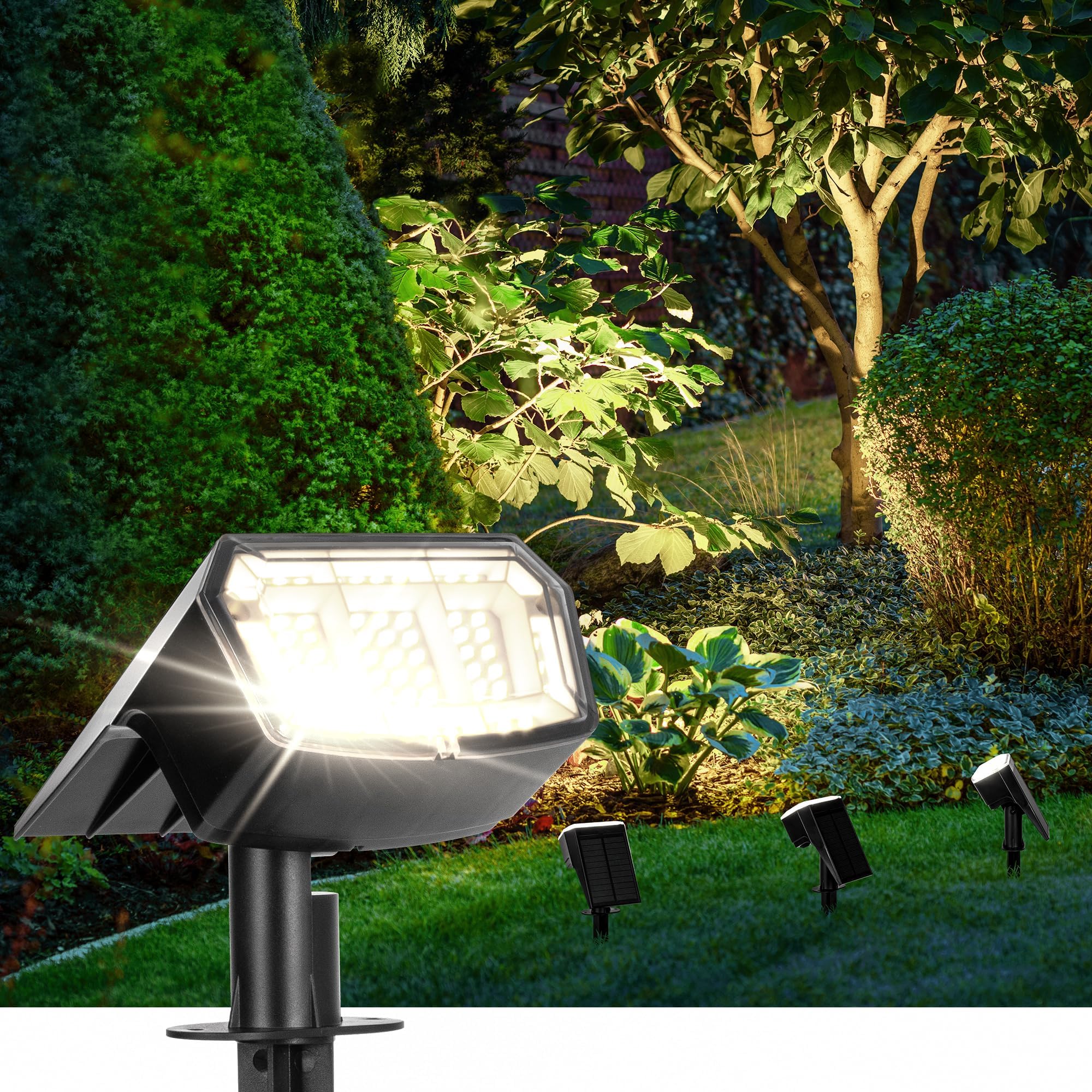 Solar Spot Lights Outdoor 63 LED 3 Lighting,Waterproof IP65 Modes Spotlights for Outside House Yard Garden Landscape Lights 1 Pack (Natural Light)