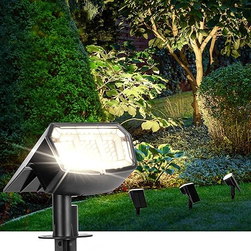 Miniatura 9 de Focos solares impermeables para exteriores, paquete de 4 unidades, IP65, 63 LED, 3 modos de iluminación, focos para patio, jardín, casa, garaje,