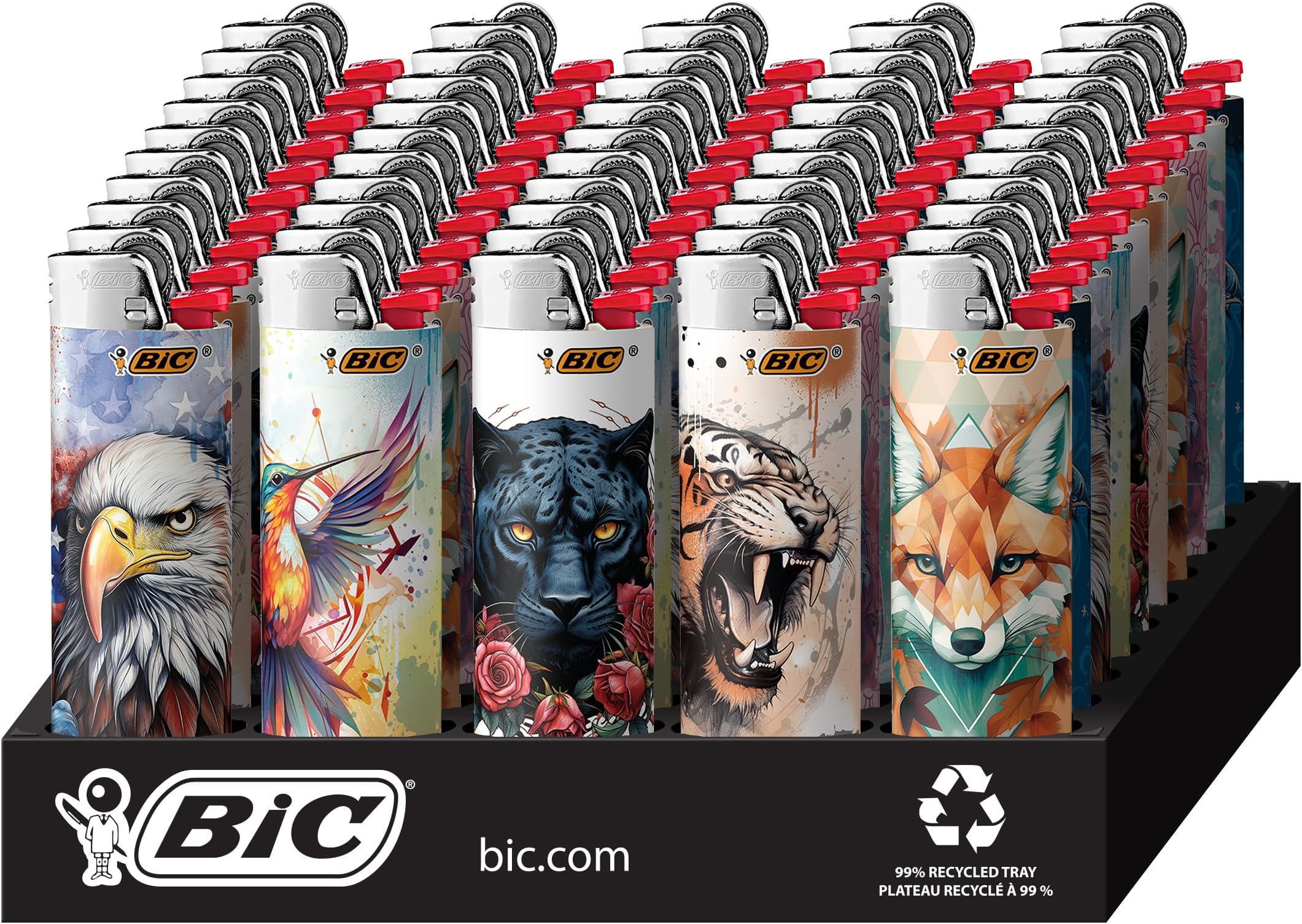 BIC Maxi Pocket Lighter, Special Edition Tattoos Collection, Assorted Unique Lighter Designs, 50 Count Tray of Lighters