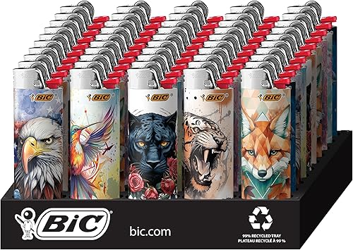 BIC Maxi encendedor de bolsillo, colección de tatuajes de edición especial, varios diseños únicos de encendedores, bandeja de 50 unidades de