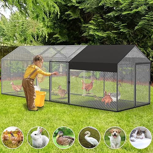 Miniatura 7 de Gallinero de metal para 8-12 pollos de 118 x 40 x 40 pulgadas, corrida grande para patio con cubierta, jaula portátil para aves de corral,