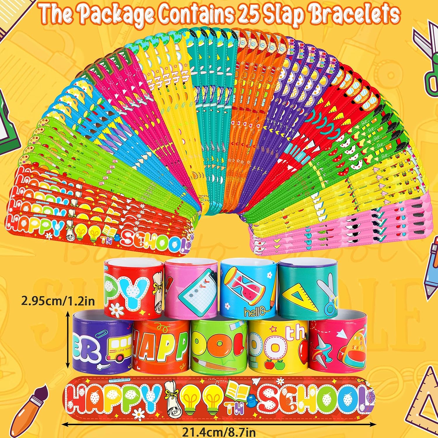 JUNEBRUSHS 50 Pcs 100 Days of School Silicone Slap Bracelets Party Favors image 2
