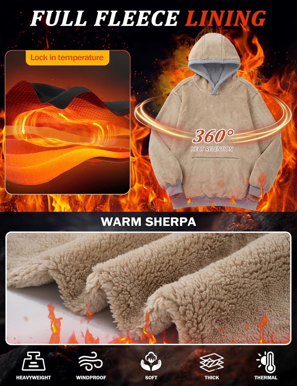 MAGCOMSEN Men's Heavy Hoodie Sherpa Fleece Lined Pullover Thick Winter Hooded Sweatshirt - Image 4