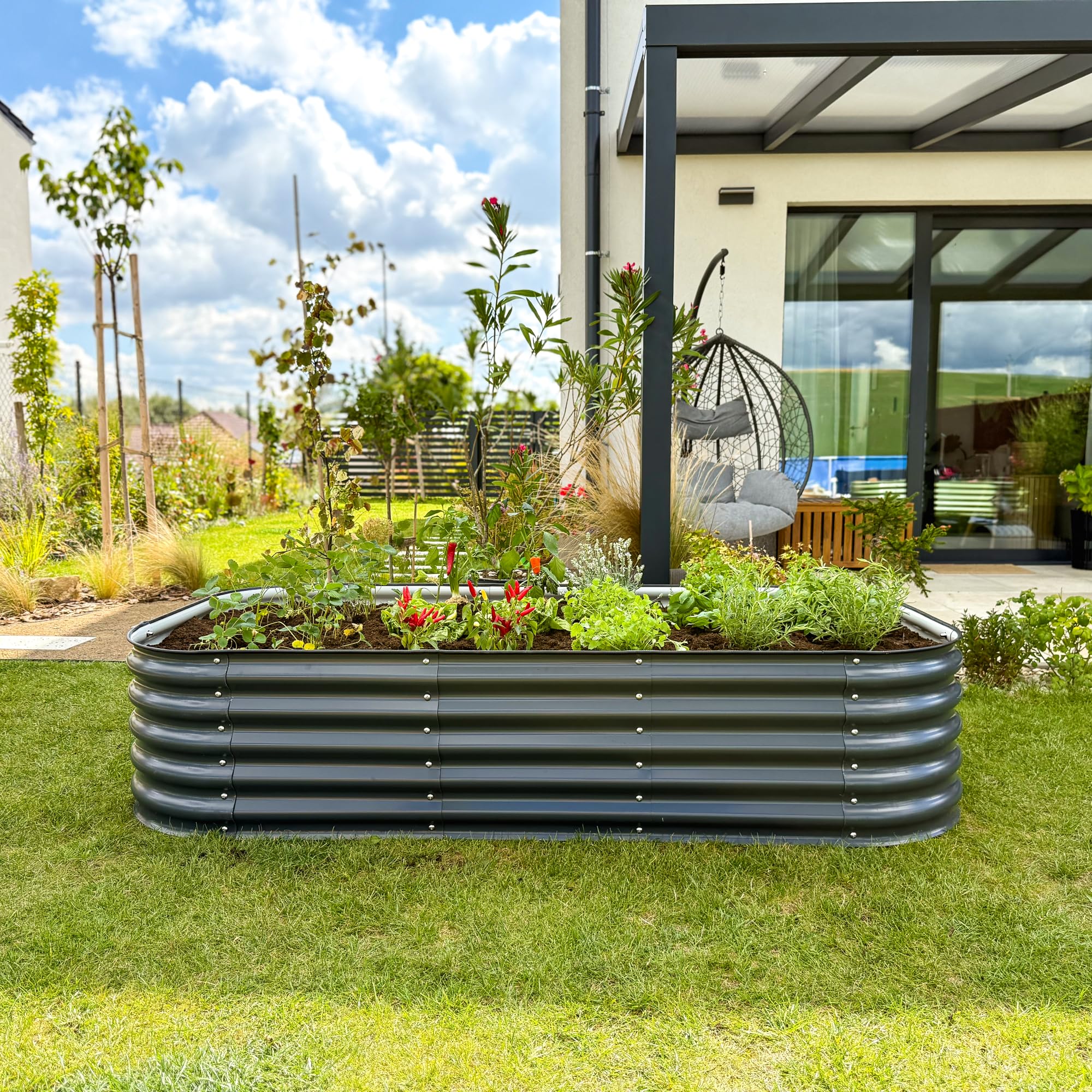 UNIGARDIA Bancal de Metal de 240 x 60 x 43 cm – Kit Modular 9 en 1 de bancal Elevado – Jardinera elevada para jardín de Acero Zn-Al-MG Vida útil mínima de 20 años – 43 cm de Alto,