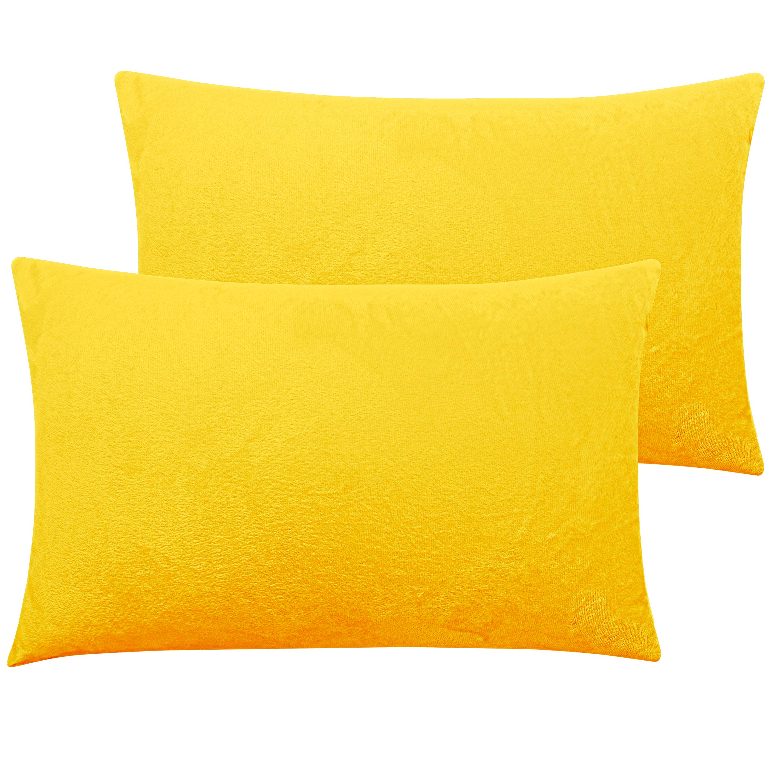 NTBAY Queen Velvet Pillowcases, Set of 2, Zipper, Yellow