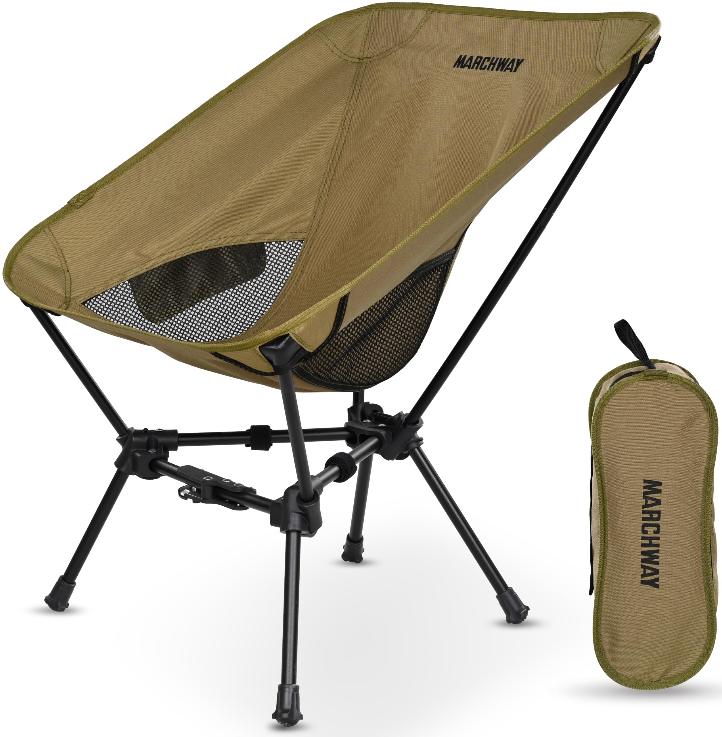 MARCHWAY Silla de camping plegable ligera con cierre de resorte, estable, compacta y portátil para campamento al aire libre, viajes, playa, picnic, festival, senderismo, mochileros (caqui)