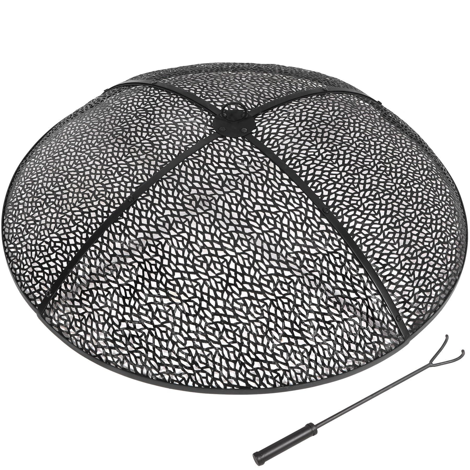 REDCAMP 36 Inch Round Fire Pit Spark Screen, Heavy Duty Outdoor Iron Fire Pit Spark Screen with Ring Handle & Poker for Patio, Backyard, Outdoor-image-47