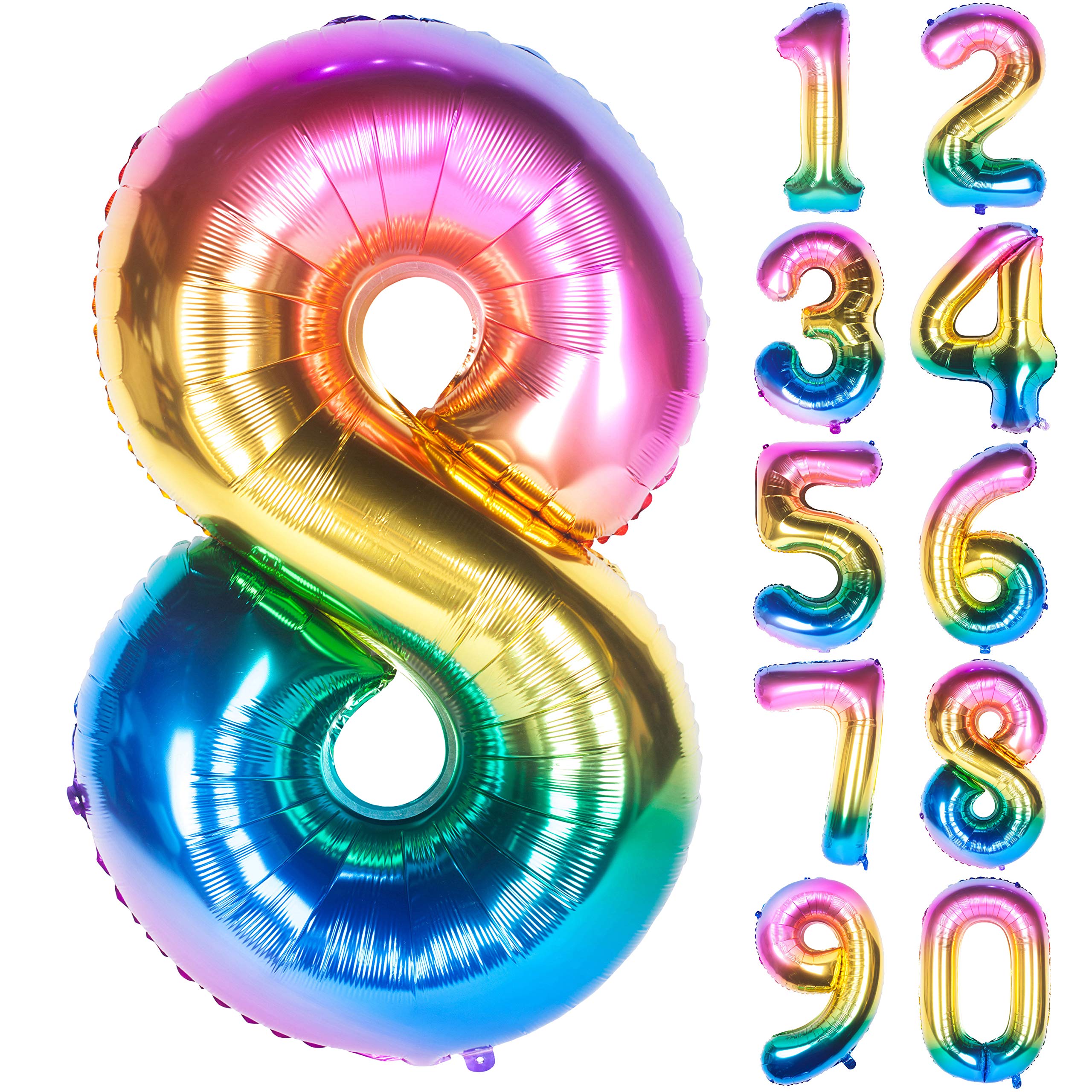 40 Inch Rainbow Digit Helium Foil Birthday Party Balloons (Dark Rainbow 8)
