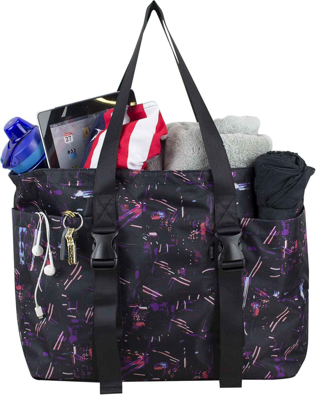 BODHI Athleisure Tote Yoga Gym Travel Bag, Travel Essentials Nurse Carry On Bag for Women, Black Light Sensory Print
