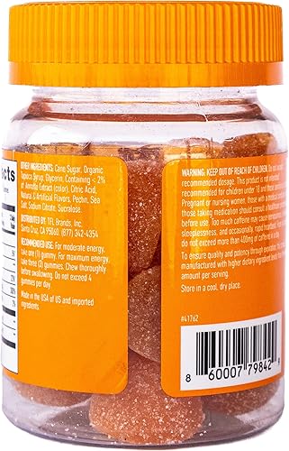 Miniatura 2 de GummiShot Gomitas energéticas, 1125 mg de masticables de cafeína a base de plantas por botella, potenciadores de energía de larga duración, naranja