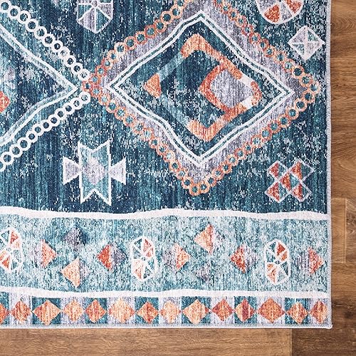 Miniatura 4 de Bloom Rugs Mysia - Alfombra lavable de 8 x 10 pies, diseño geométrico tribal azulmulticolor para sala de estar, dormitorio, comedor y cocina, tamaño