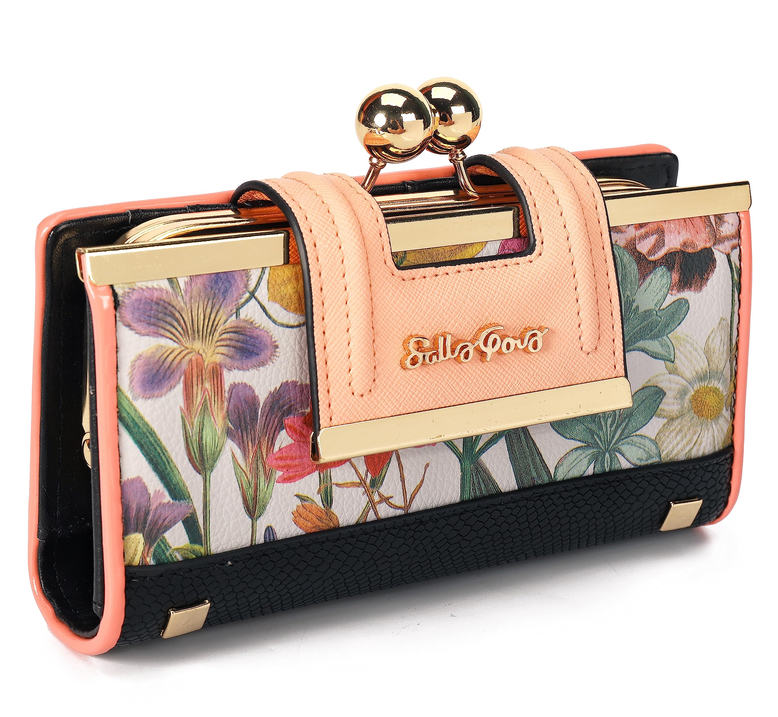 Portafoglio Donna Pelle PU Lunga Portafoglio Grande Portafogli Donna con PortamonetePortafoglio portafoglio e portamonete,con 10 slot per carte e clip, e zero borsa con fibbia nel mezzo