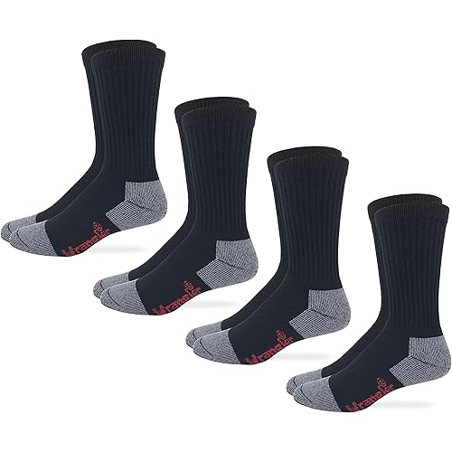 Wrangler Mens Cotton Full Cushion Crew Work Boot Socks 4 Pair Pack