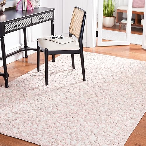 Safavieh Trace Collection Area Rug - 5' x 8', Ivory & Pink, Handmade Scroll Wool, Ideal for High Traffic Areas in Living Room, Bedroom (TRC103U)