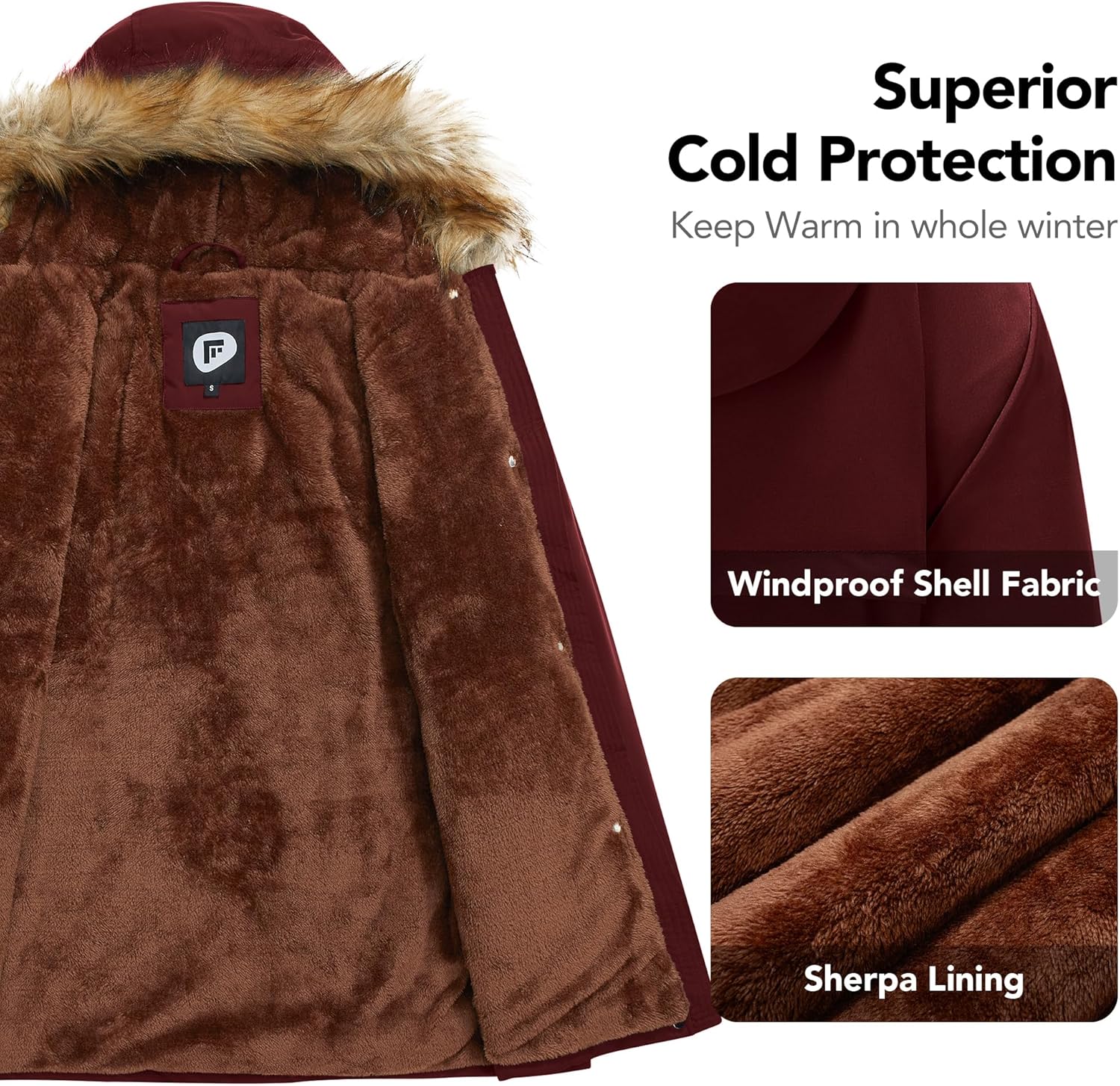 Garemcy Womens Winter Water Repellent Coat Thicken Puffer Jacket Warm Fleece Lined Parka With Fur Hood Coat - Image 3