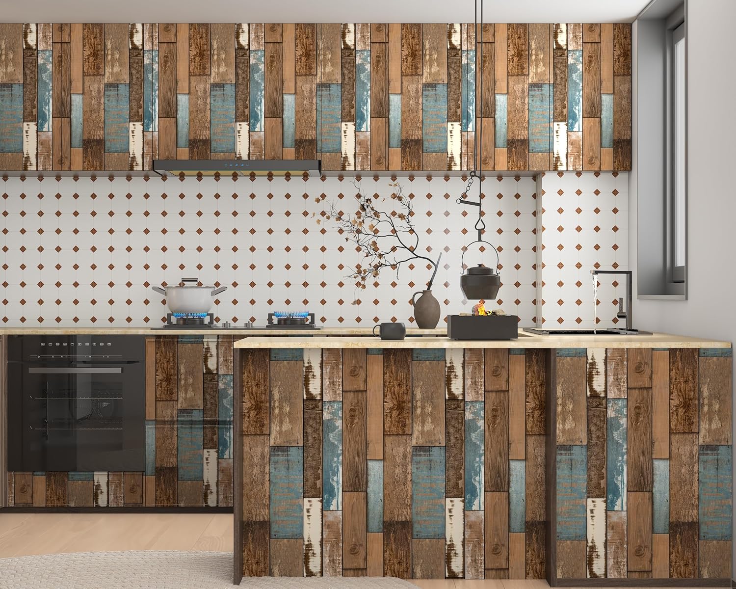 Blue Brown Wood Contact Paper for Cabinets 17.7"×393" Vintage Faux Wood Wallpapers Peel and Stick Wallpaper for Kitchen Grain Contact Paper Removable Self Adhesive Wallpaper Decorative Vinyl