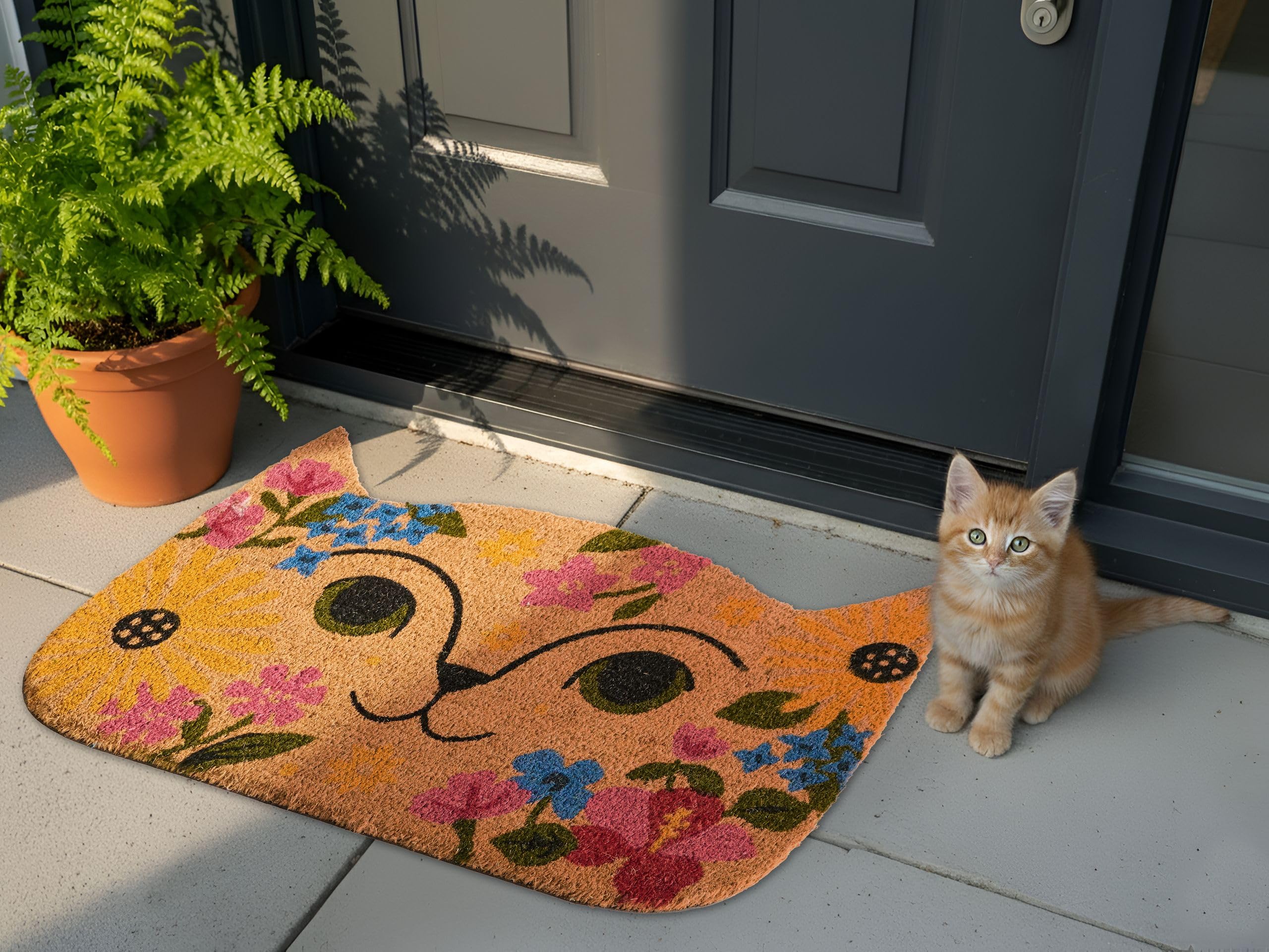 Beliani Fußmatte Kokosfaser bunt Tiermotiv Katze 60x90 cm rutschfest Indoor Caliraya