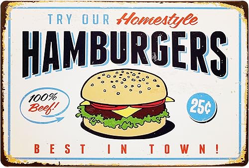 ERLOOD Best in Town Hamburguesas Retro Metal Vintage Tin Signs Bar Wall Decor 12 X 8