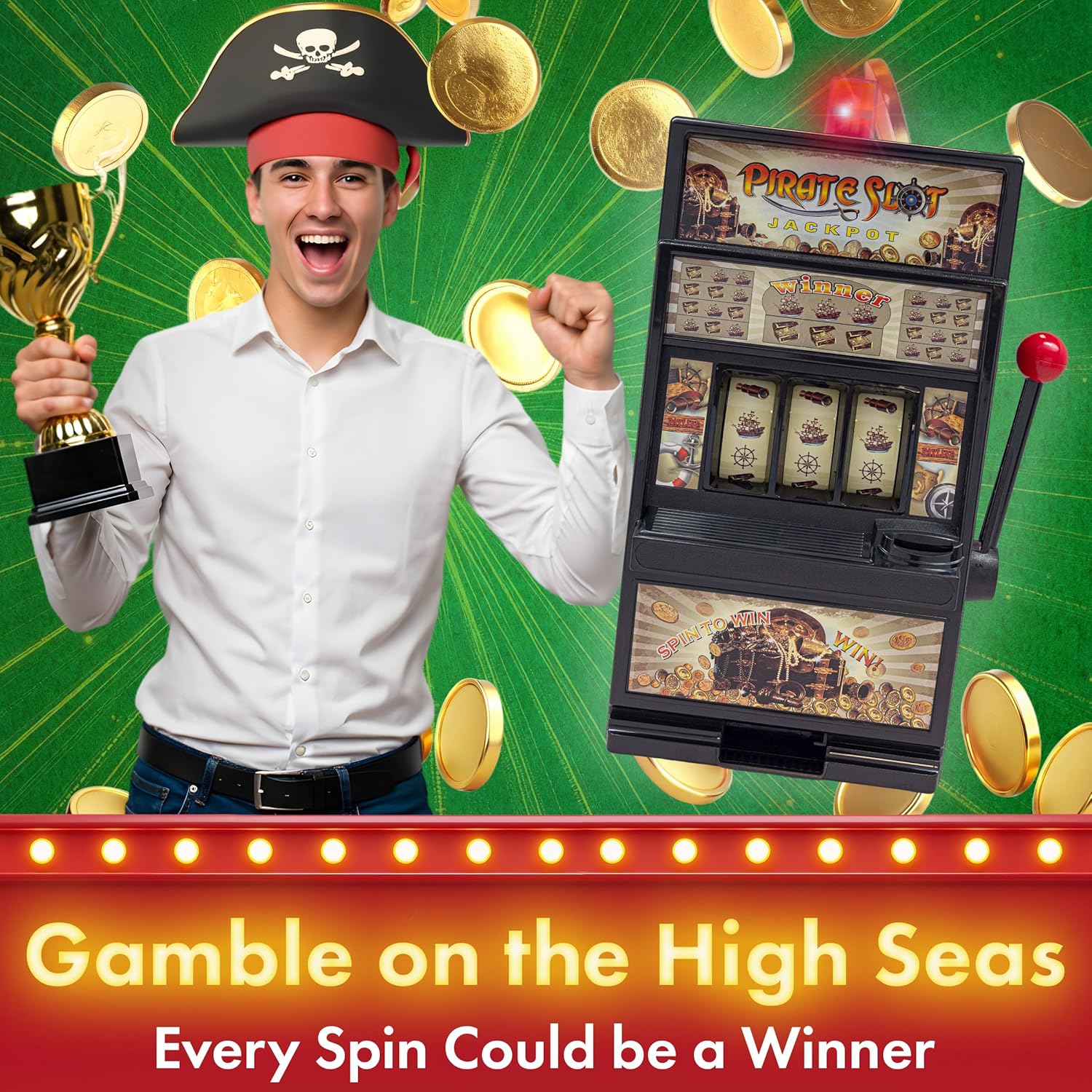 Real Slot Machine - Las Vegas Casino Slots with Flashing Lights and Realistic Jackpot Sounds - Pirate Casino Machine Accepts 98-Percent of World Coins by Trademark Games