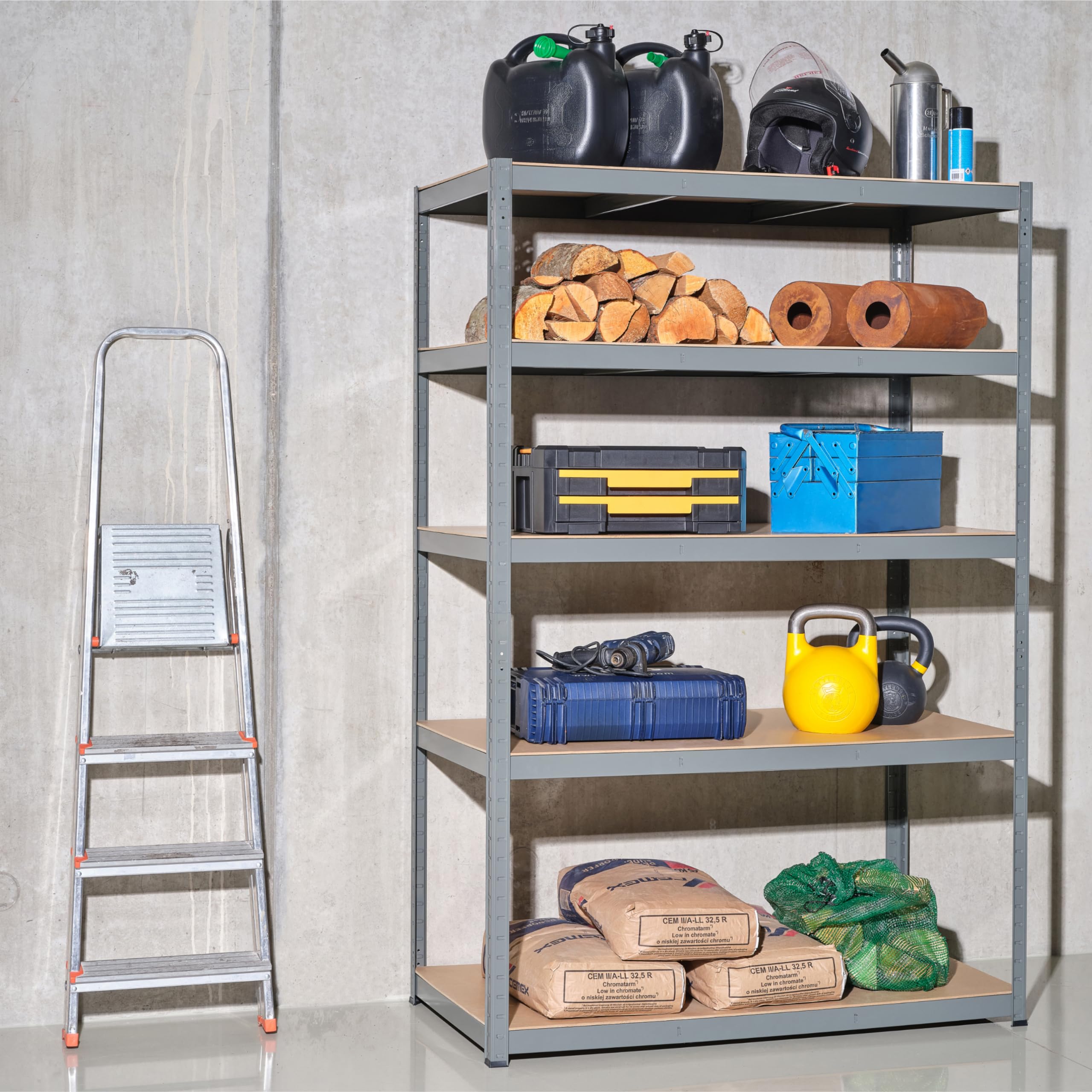 Lot De 2 Étagères Métalliques G-Rack Sans Boulon – 180 X 90 X 30 Cm – 5 Niveaux – Charge 175 Kg/niveau – Rouge