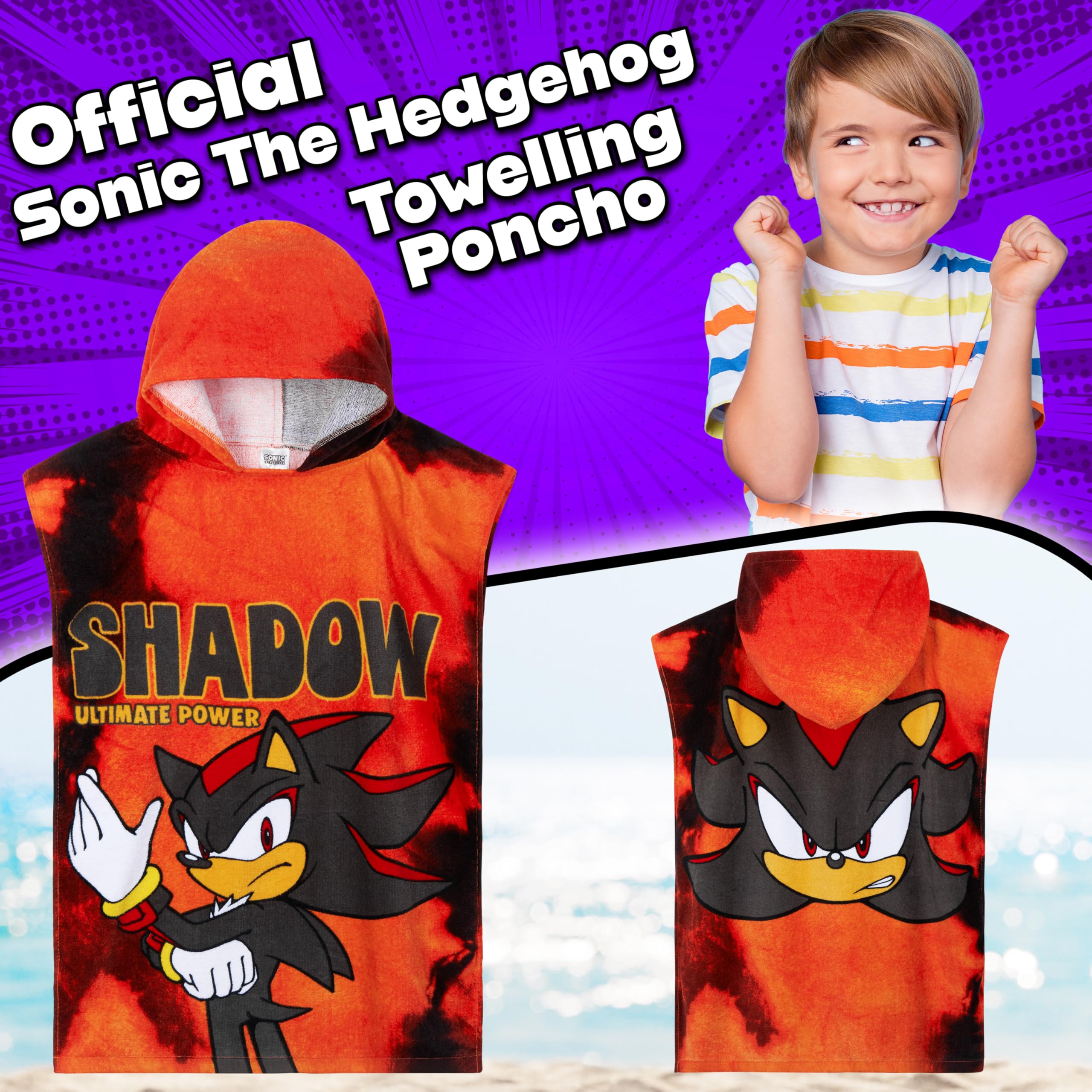 Get Trend SONIC THE HEDGEHOG Asciugamani Bagno Telo Mare con Cappuccio per Bambini Shadow Asciugamano Cotone per Spiaggia Bagno Nuoto (Rosso Shadow, 4-9 Anni)