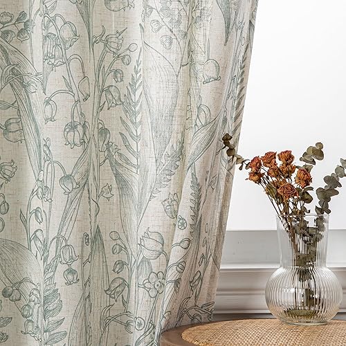 Miniatura 4 de Cortinas florales verde salvia de 84 pulgadas de largo, juego de 2 paneles para sala de estar, cortinas de puerta con estampado texturizado de lino,