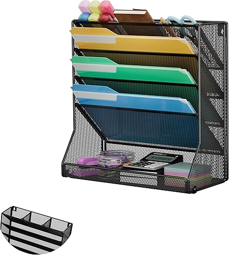 Miniatura 11 de Organizador de archivos montado en la pared, organizador de escritorio de metal ajustable y duradero de 4 niveles, soporte para archivos colgante