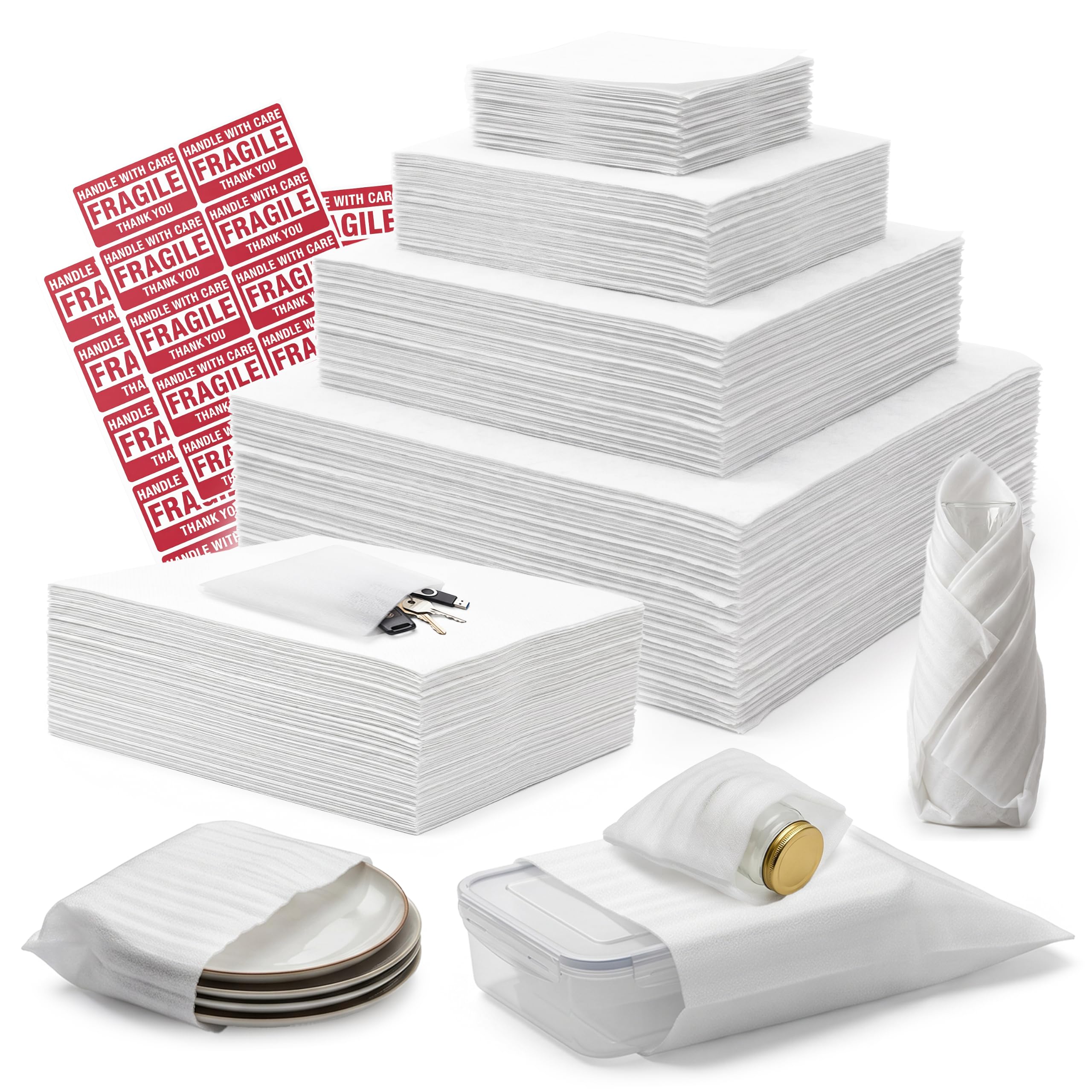 Pack of 570 Pcs Dish Packing Supplies for Moving, Moving Foam Sheets for Packing Dishes for Plates and Fragile Shipping Storage, 4 Sizes (16x12",12x12",12x7.8",7.8x7.8") with 290 Fragile Stickers
