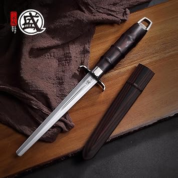 Mitsumoto Sakari 7インチ フラットダイヤモンドナイフシャープナー パッカーウッドハンドル