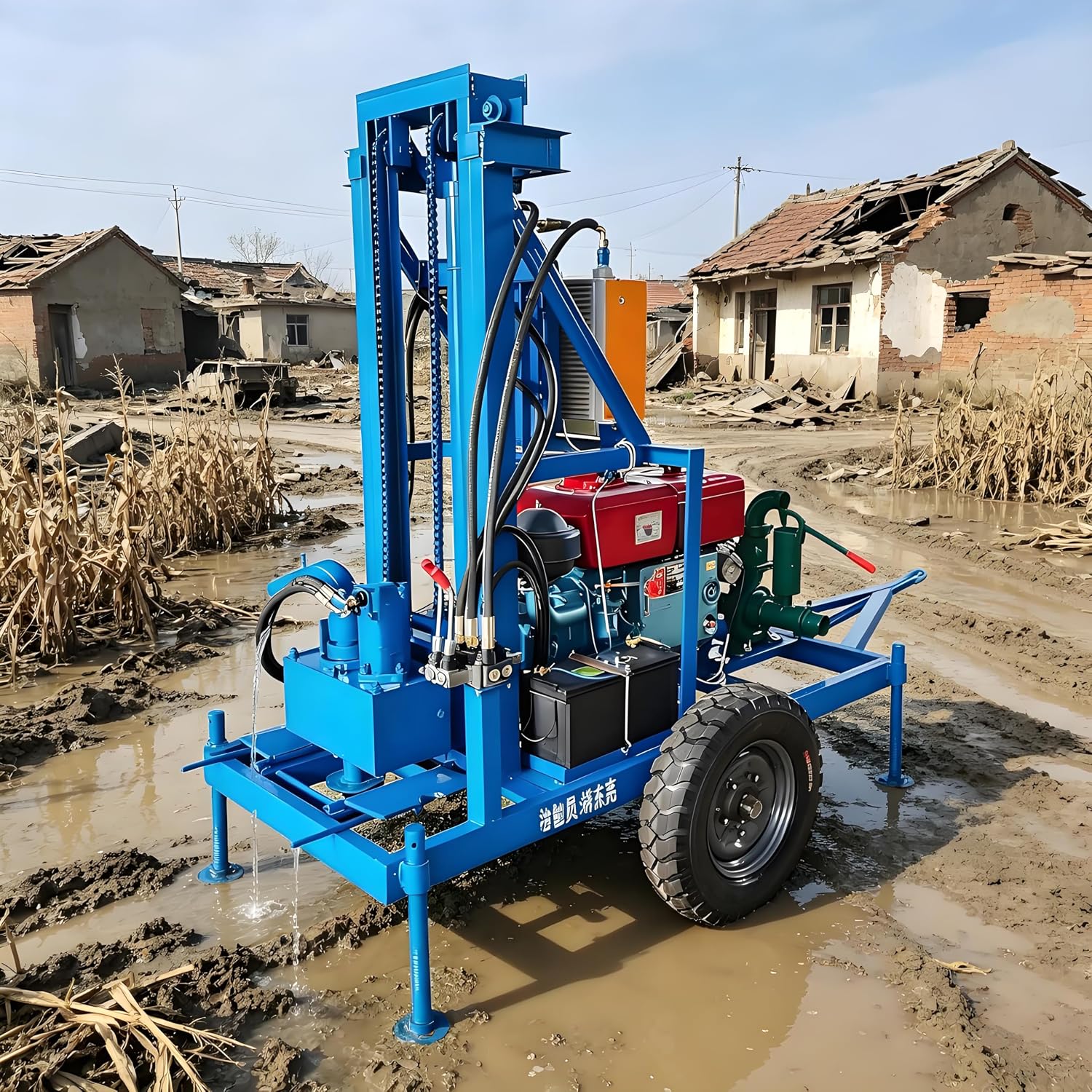 Easy-to-Use Energy Efficient Water Well Drilling Rig Machine, Portable Compact Borehole Equipment with Adjustable Legs & Wheels for Farms, Remote Areas & Residential Backyard Water Drilling