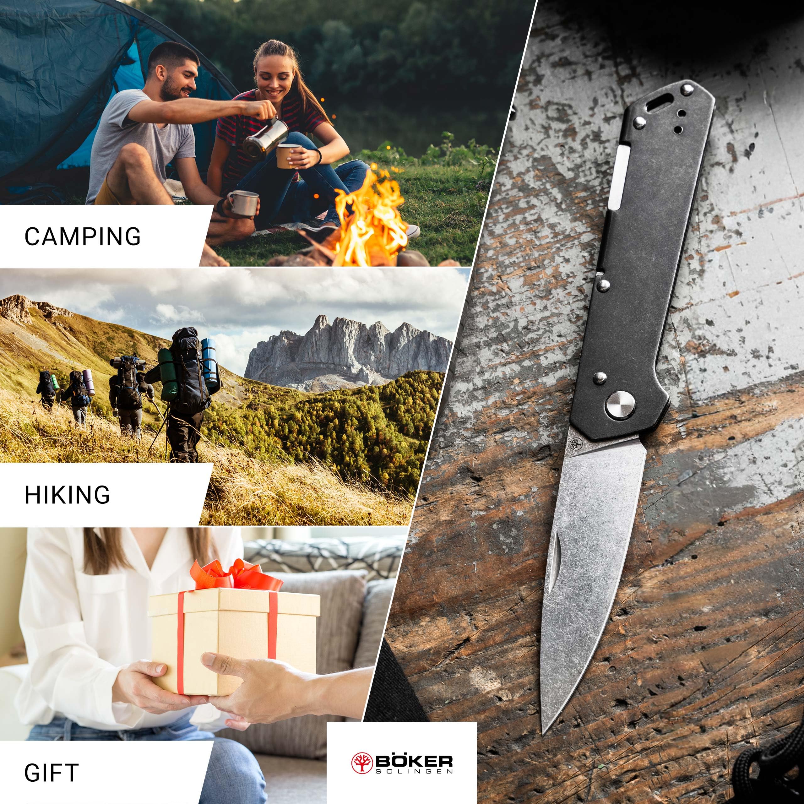 BÖKER SOLINGEN® Kihon Bifold 42a Klappmesser – Backlock Zweihand Messer mit Clip – EDC Taschenmesser mit 8,1 cm Droppoint MagnaCut Klinge – flaches Vollmetal Taschenmesser – Made in Germany