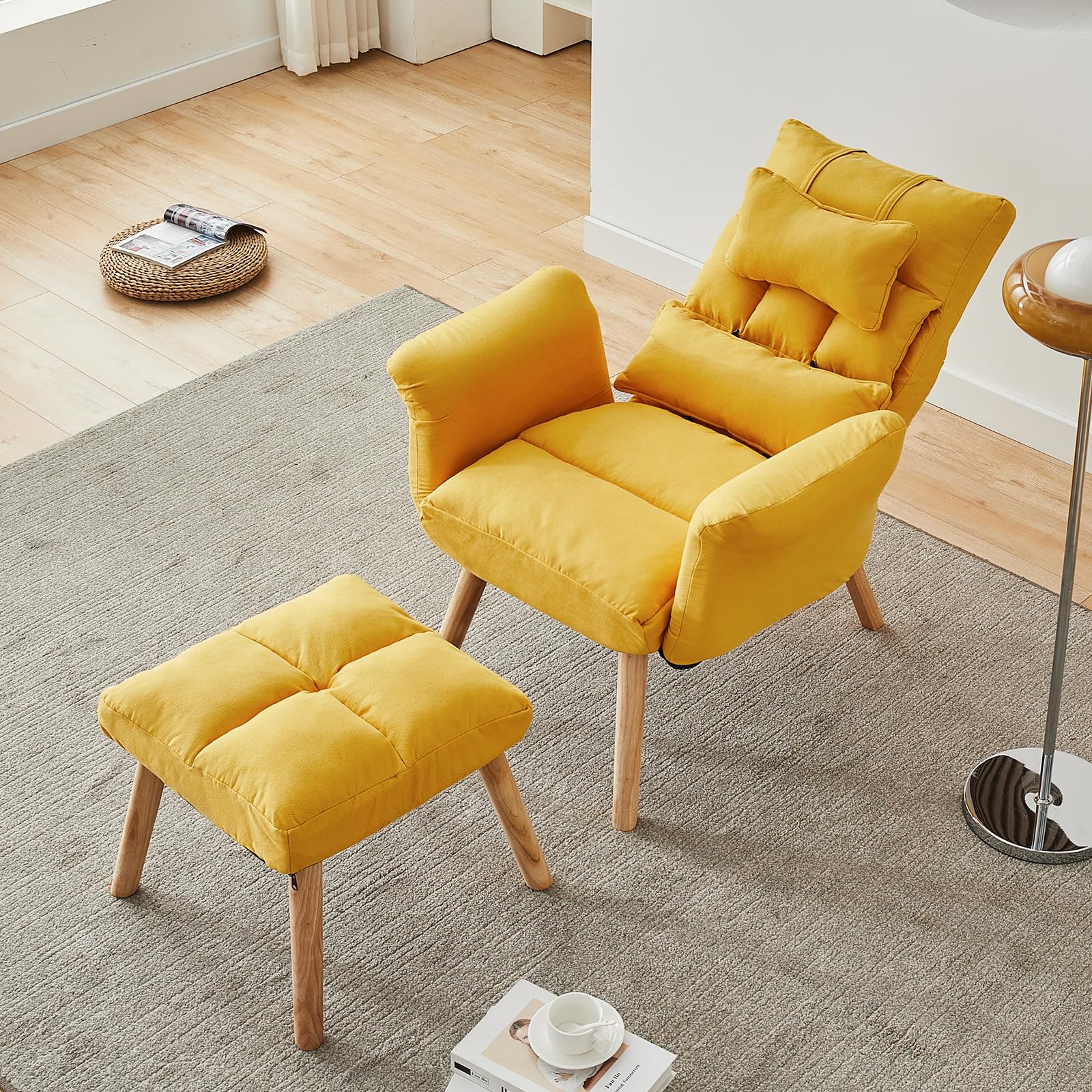 TUKAILAi Fauteuil Relaxant Velours avec Repose-Pieds et Oreiller, Fauteuil Salon Allongée Réglable 180°Confortable, Chaise Longue Rembourrée Scandinave Lecture Cadre en Bois 92*80*74cm (Gris Fonce