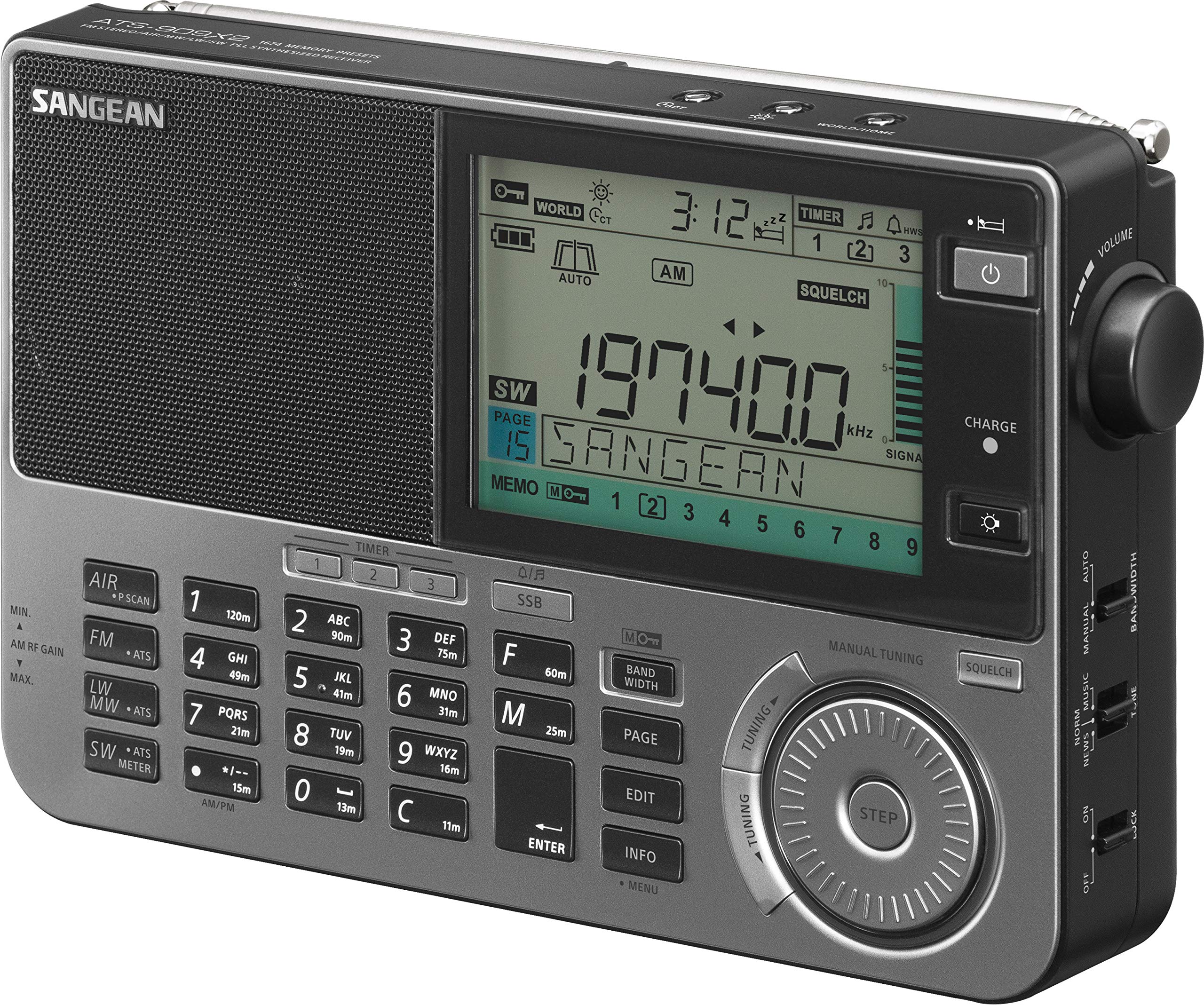 Sangean ATS-909X2 Profi Weltempfänger mit UKW Stereo, versch. Farben Schwarz, 1109-00033-SW