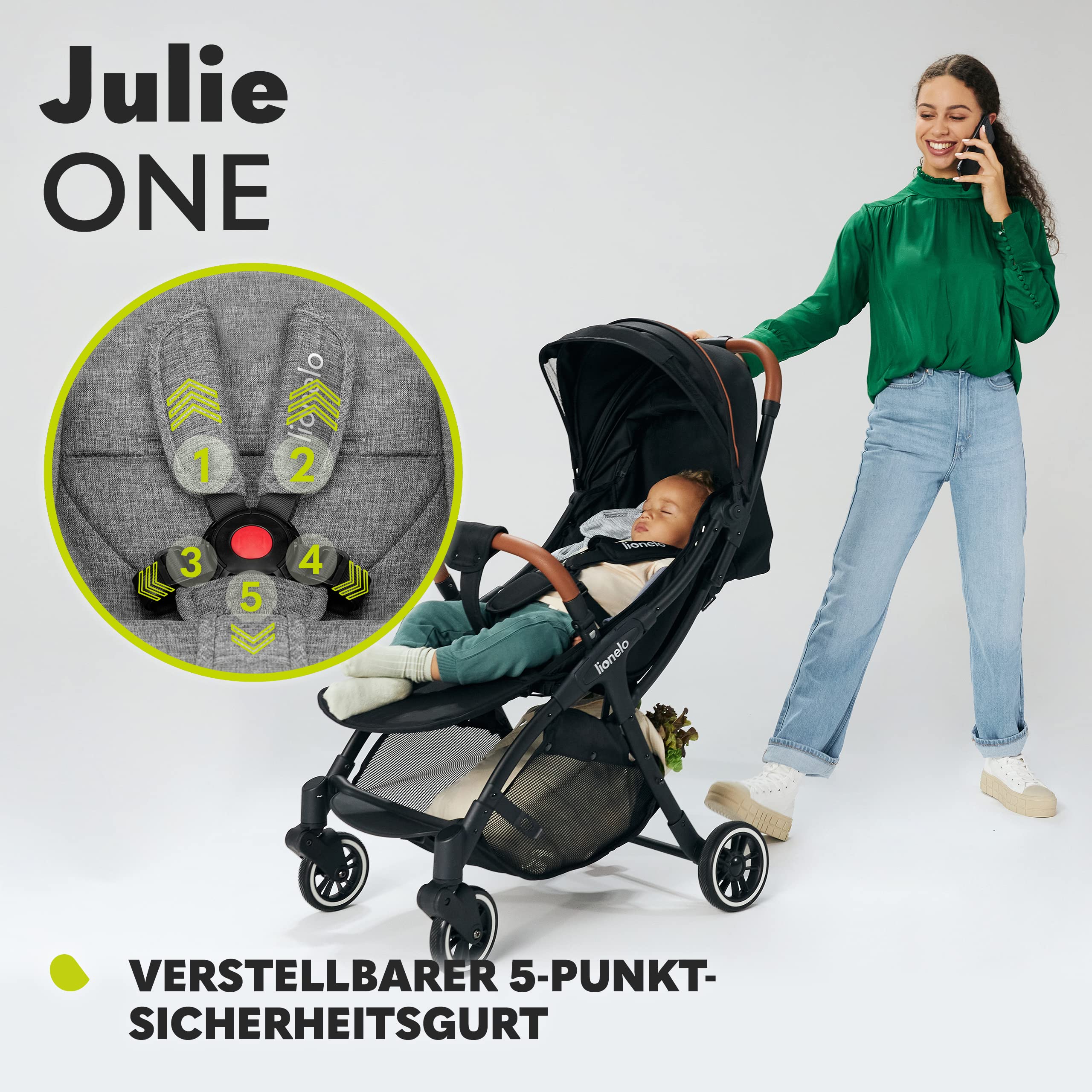 LIONELO Julie One Buggy Kinderwagen bis 22 kg, zusammenklappbar, verstellbare Rückenlehne und Fußstütze