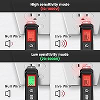 Vista 4 de KAIWEETS - Probador de voltaje sin contacto con porcentaje de señal, rango doble CA 12 V/70 V-1000 V, cables con corriente/sin corriente, pantalla