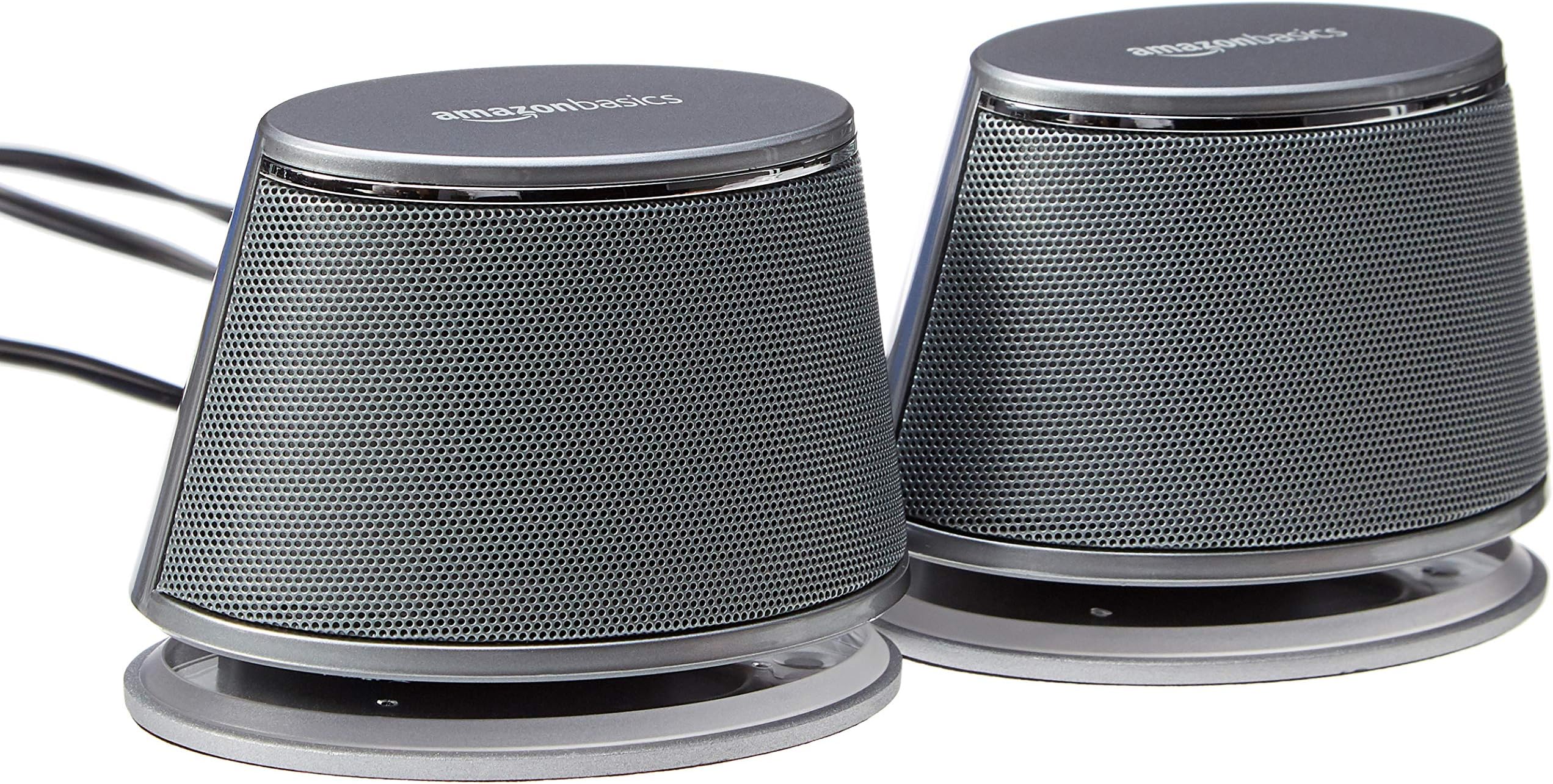 Amazon Basics Dynamic Sound Speakers, USB Connection, PC, Computer, Silver, 1 Set