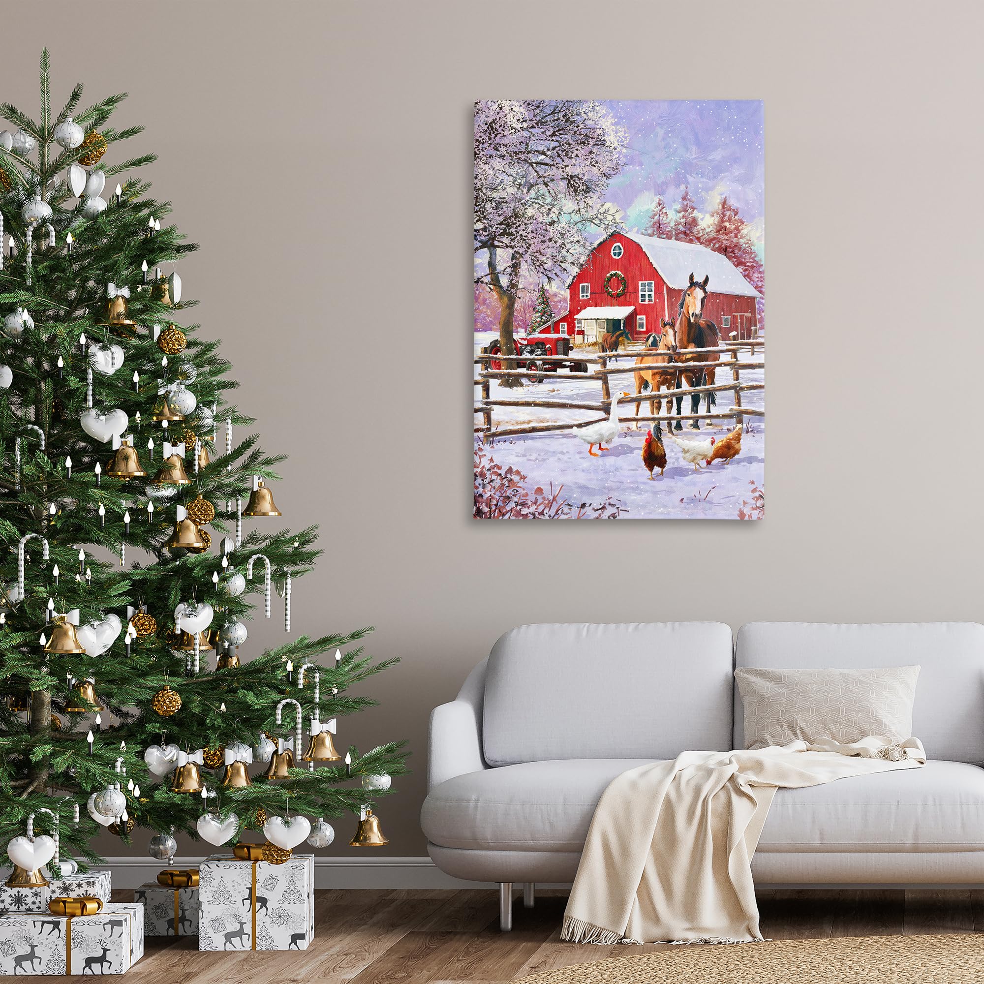 Amazon.com: Stupell Industries 'Winter Farm Scene'| Canvas Art
