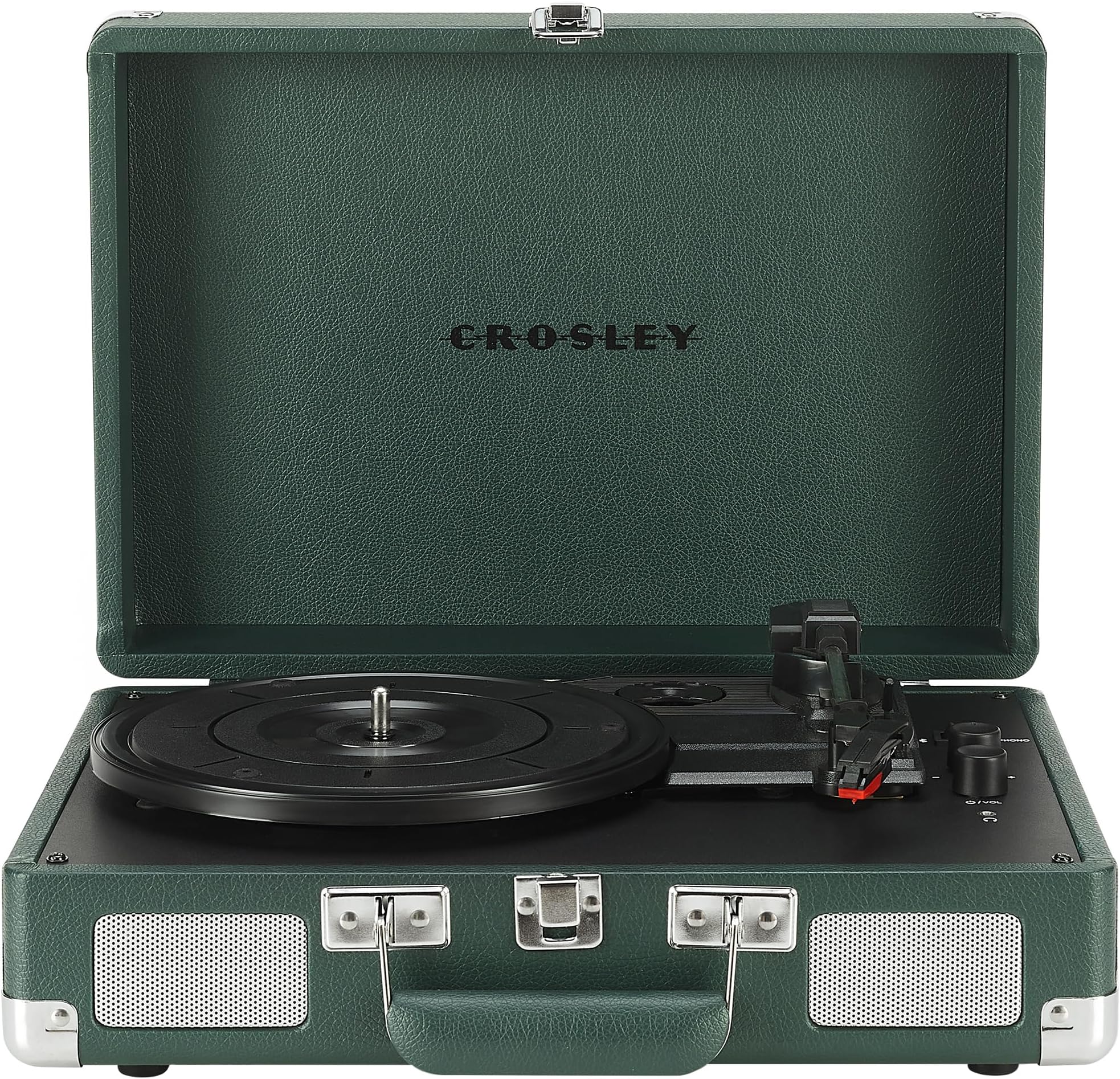 Crosley CR8005F-EM Cruiser Plus Bluetooth Vinyl Record Player with 3 Speeds and Suitcase Shaped Input and Output, Dark Emerald