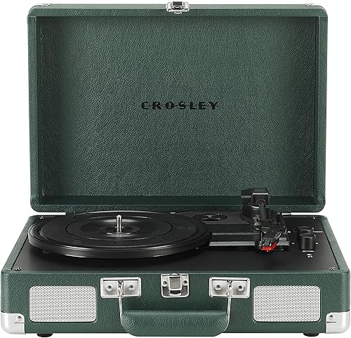 Crosley CR8005F-EM Cruiser Plus - Tocadiscos de vinilo vintage de 3 velocidades con Bluetooth, tipo maleta, color esmeralda oscuro