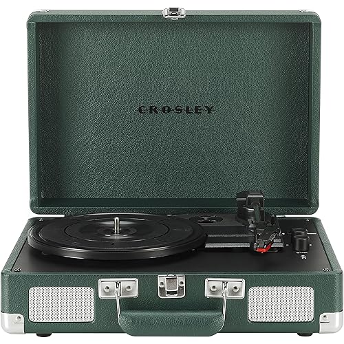 Crosley CR8005F-EM Cruiser Plus Vintage 3-Speed Bluetooth in/Out Suitcase Vinyl Record Player Turntable, Dark Emerald