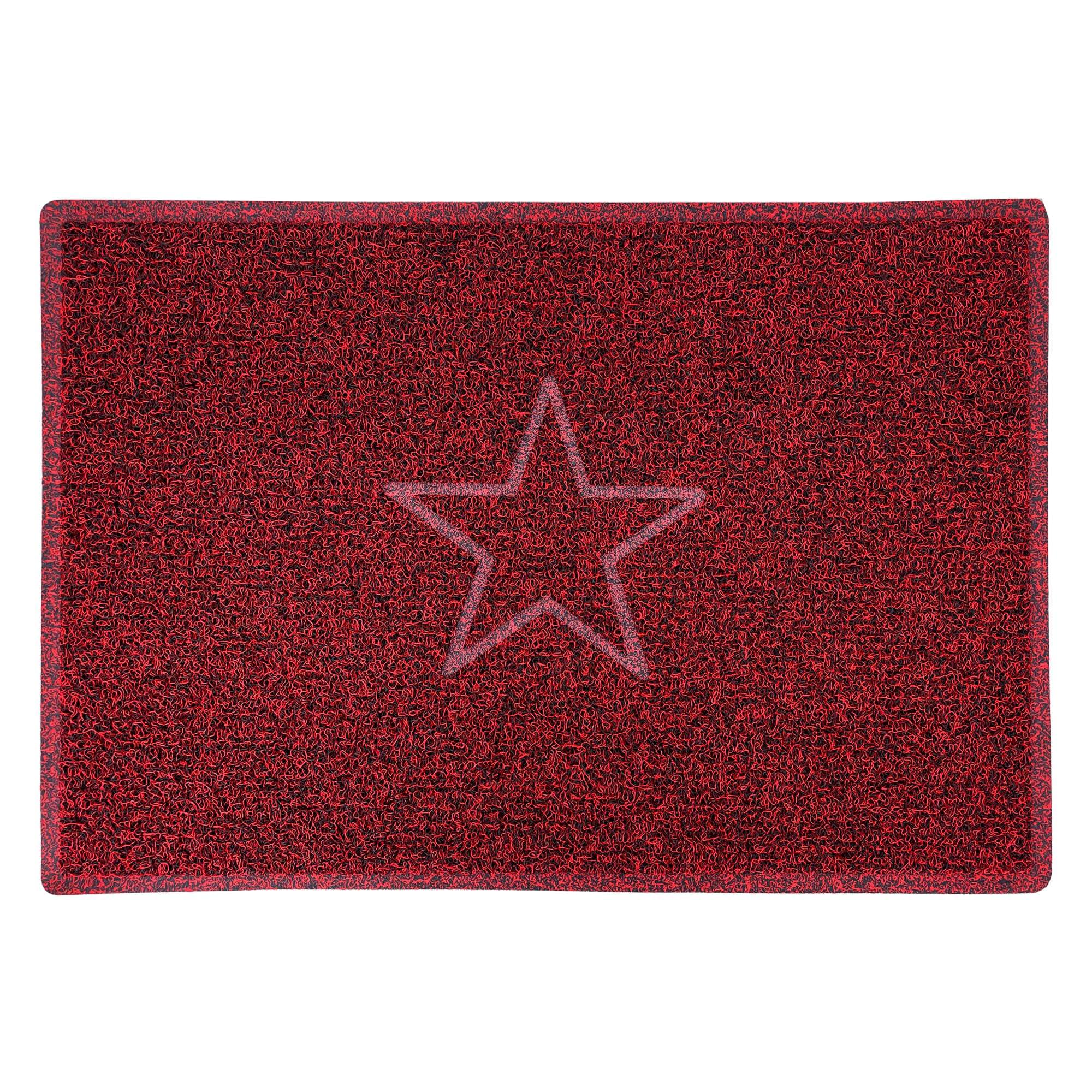 Rackhams Red/Black Embossed Star Spaghetti Door Mat - & - 90Cm X 60Cm