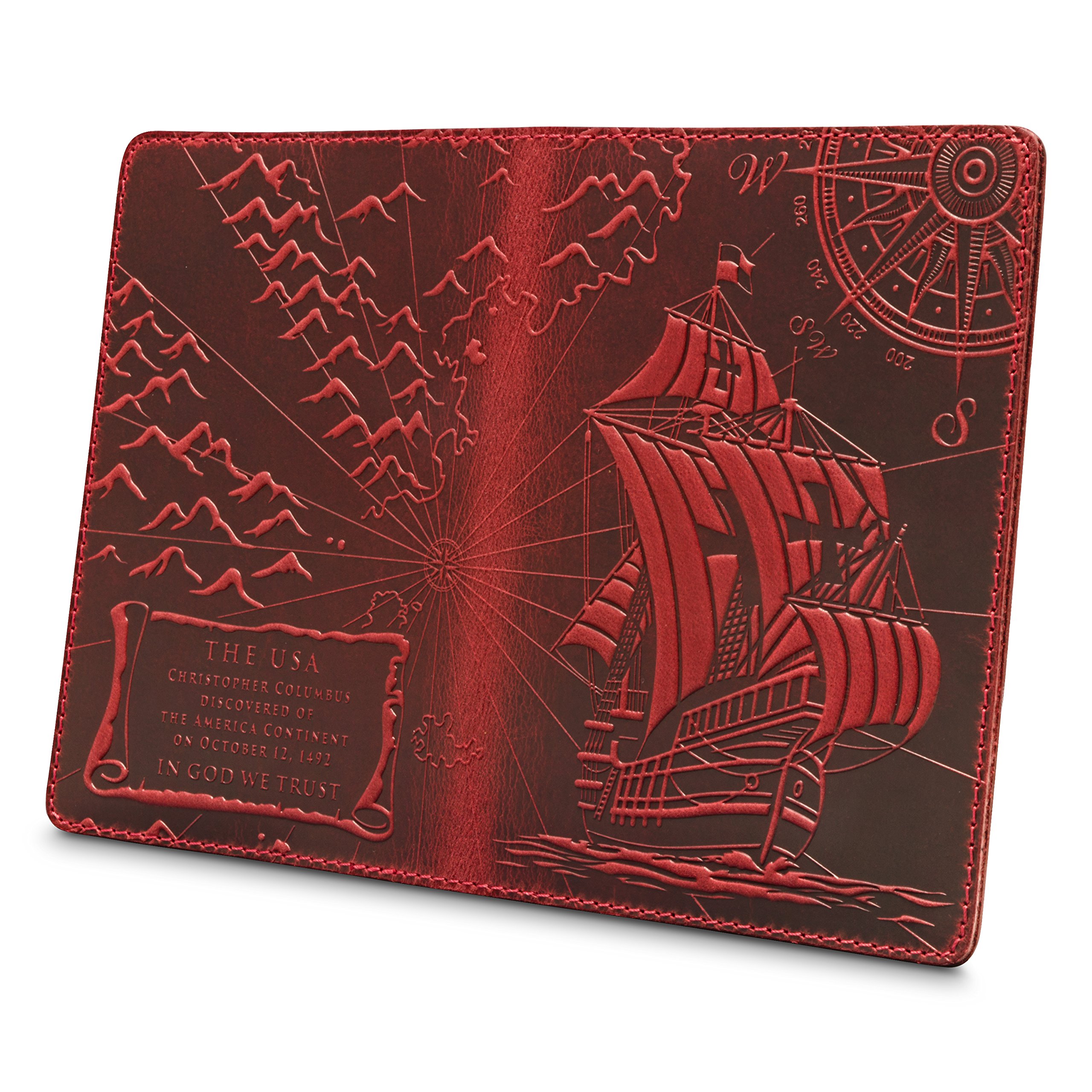 NEW!!! Premium leather passport cover case " Captain Columbus's Sailboat 3D Print" International format, 133192 mm. Free USA shipping!