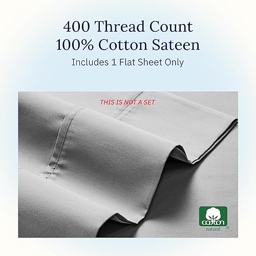 Miniatura 4 de Sábana encimera de 100% satén de algodón, 400 hilos, sábana suave, fresca y transpirable, solo la sábana encimera, tamaño king, gris claro