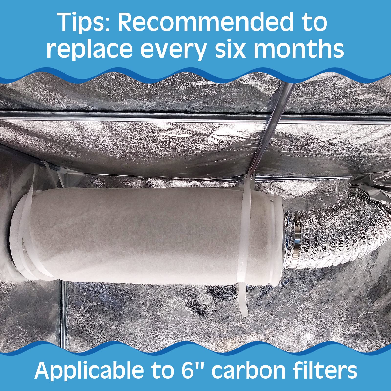 Tudomro 6 Pack Carbon Prefilter for 6 Inch Carbon Filter Replacement, Non Woven Fabrics Material and Electrostatic Fibers for Odor Control in Grow Tents Indoor Gardening Hydroponics Ventilate, White : Patio