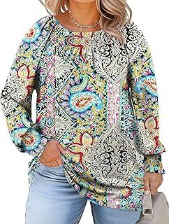 Blusas plisadas de manga larga con cuello redondo para mujer, de talla grande, estilo casual, a la moda (1X-5X)