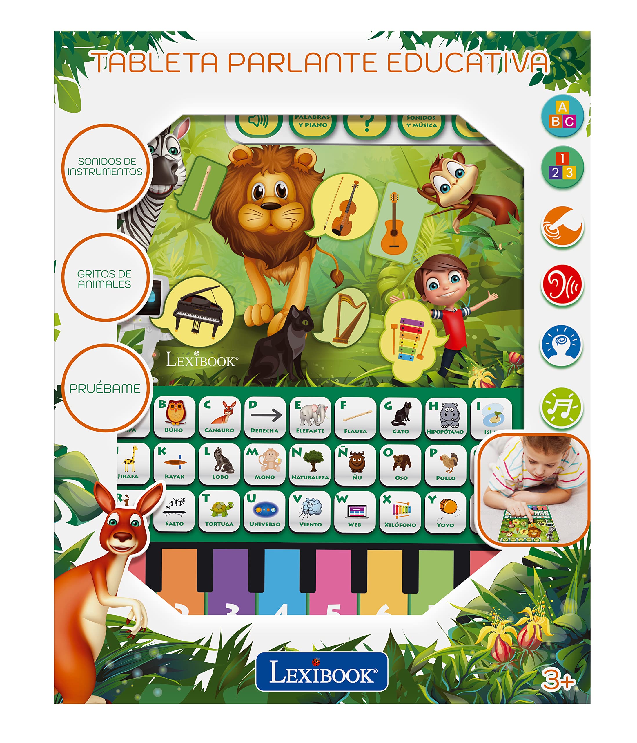 Lexibook Mówiący tablet edukacyjny do nauki alfabetu, liczb, zwierząt i muzyki, hiszpańskiego