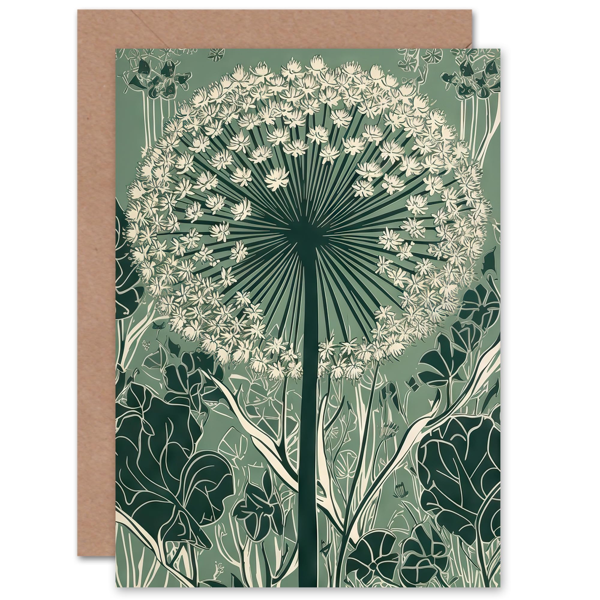 Artery8 - Greeting Card - Allium Flower Wildflower Spring Bloom - Green