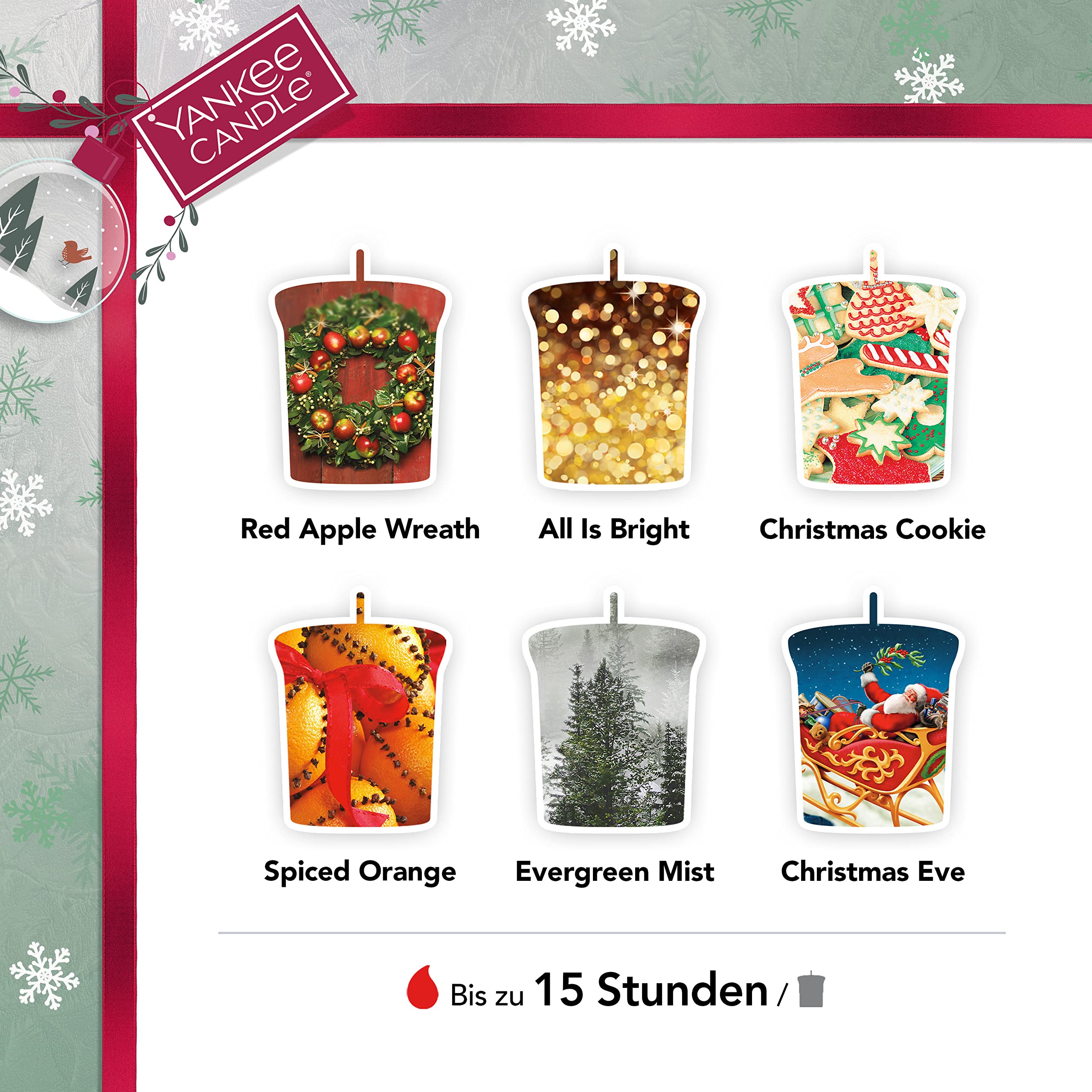 Yankee Candle, 8 Duftkerzen, Votivkerzenhalter, Dochttrimmer und Illuma-Lid-Kerzenaufsatz, 11-teiliges Geschenkset Weihnachtskerzenset